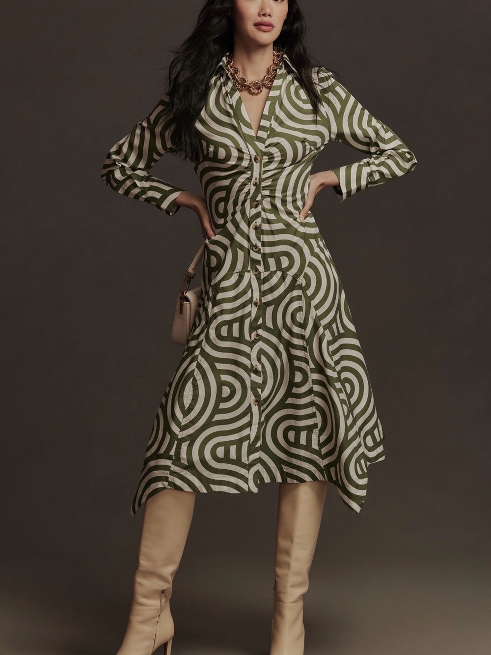 Anthropologie long sleeve cotton poplin dress, size 4. Perf condition.